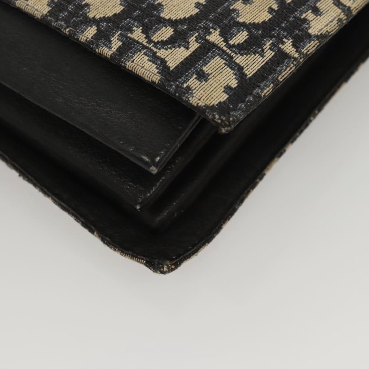 Christian Dior Trotter Canvas Clutch Bag Navy Gold Auth 118646