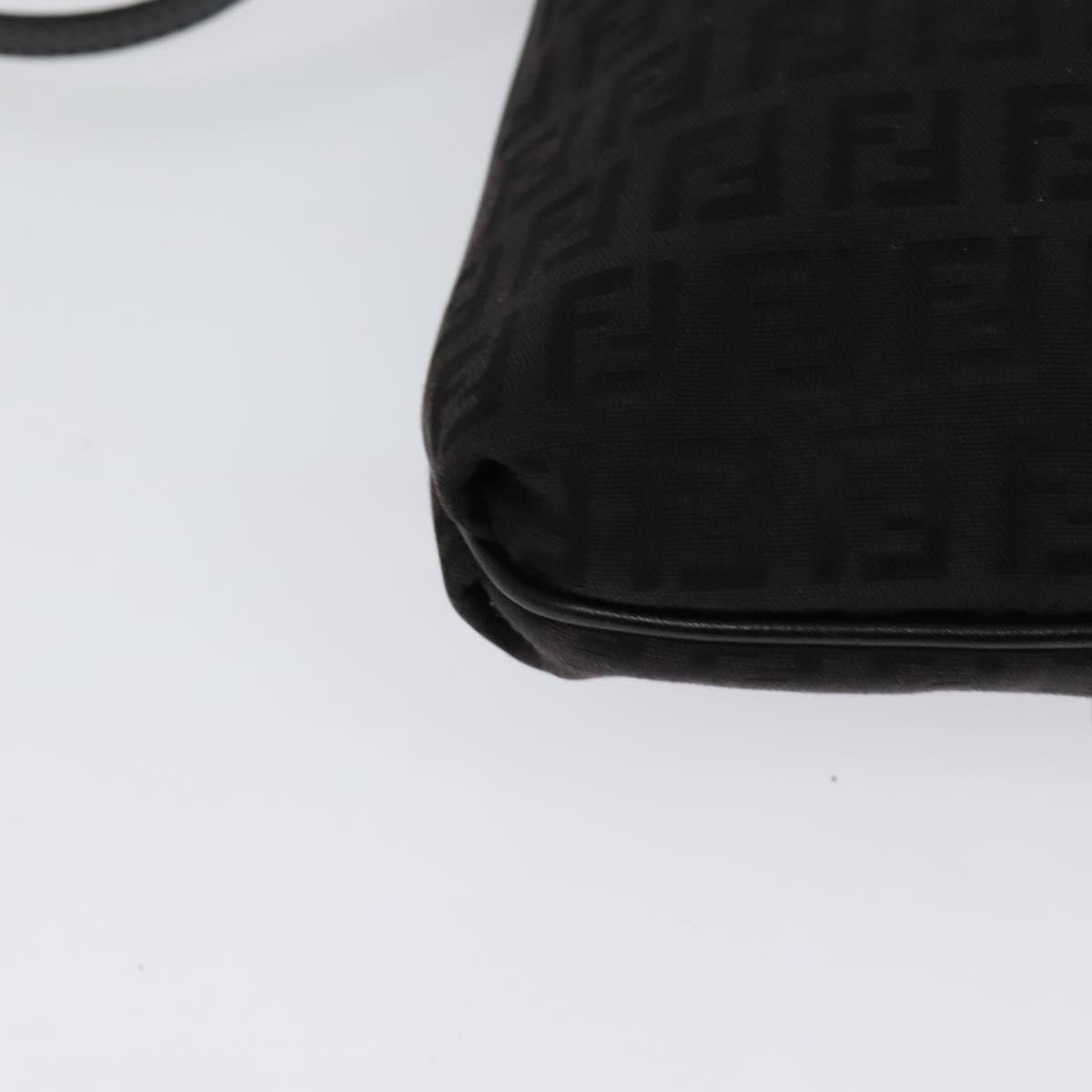 FENDI Zucchino Canvas Shoulder Bag Black Silver Auth 118655