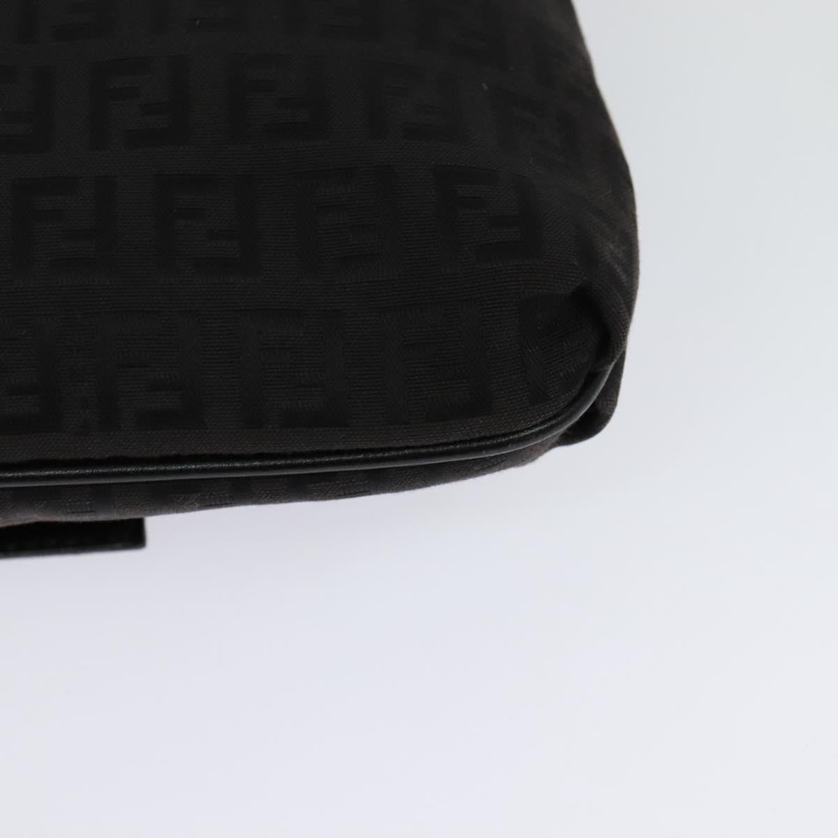 FENDI Zucchino Canvas Shoulder Bag Black Silver Auth 118655