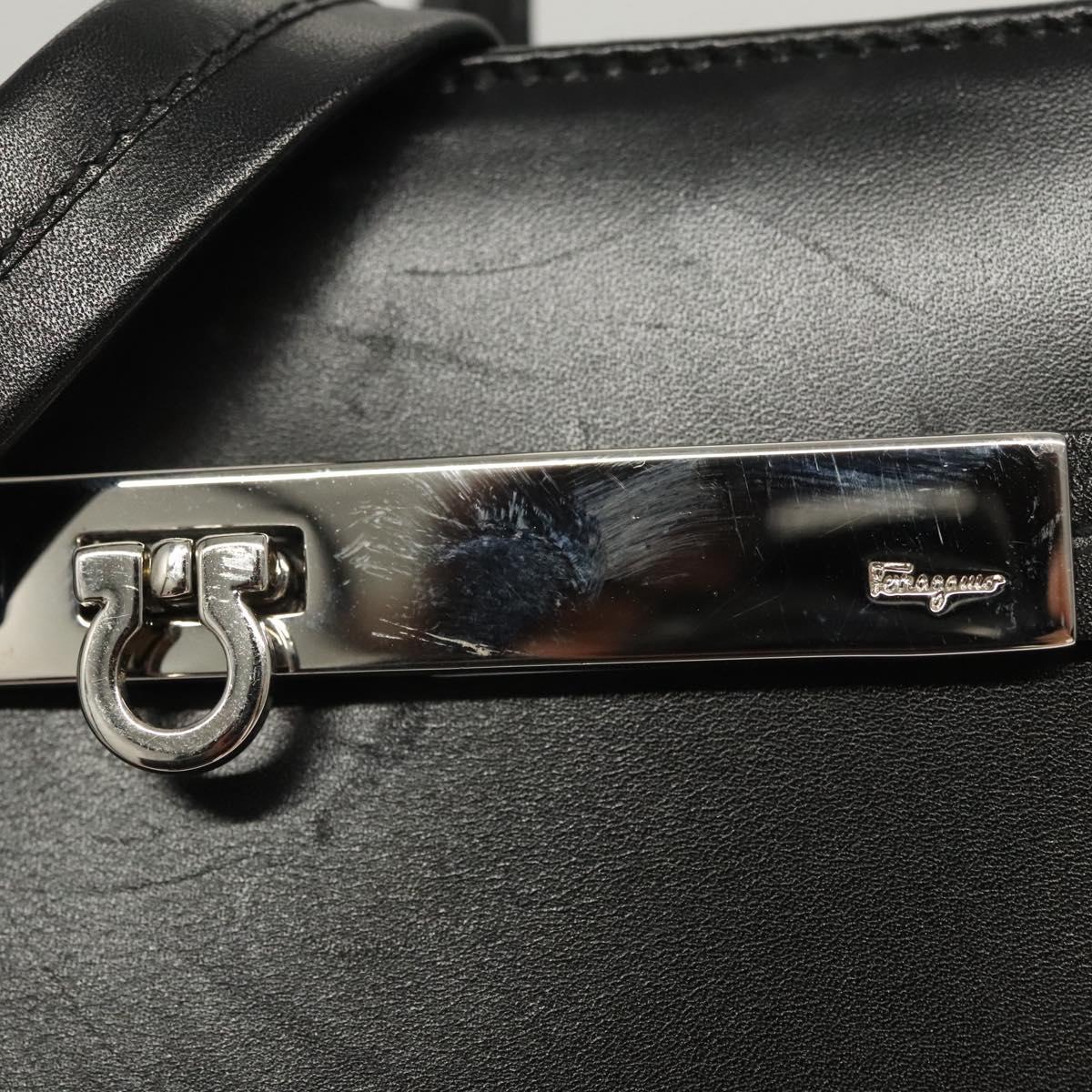 Salvatore Ferragamo Gancini Hand Bag Leather Silver Black Auth 118656