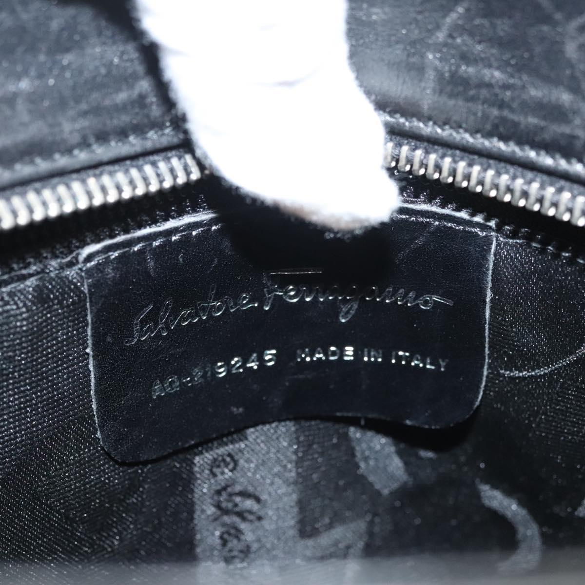 Salvatore Ferragamo Gancini Hand Bag Leather Silver Black Auth 118656