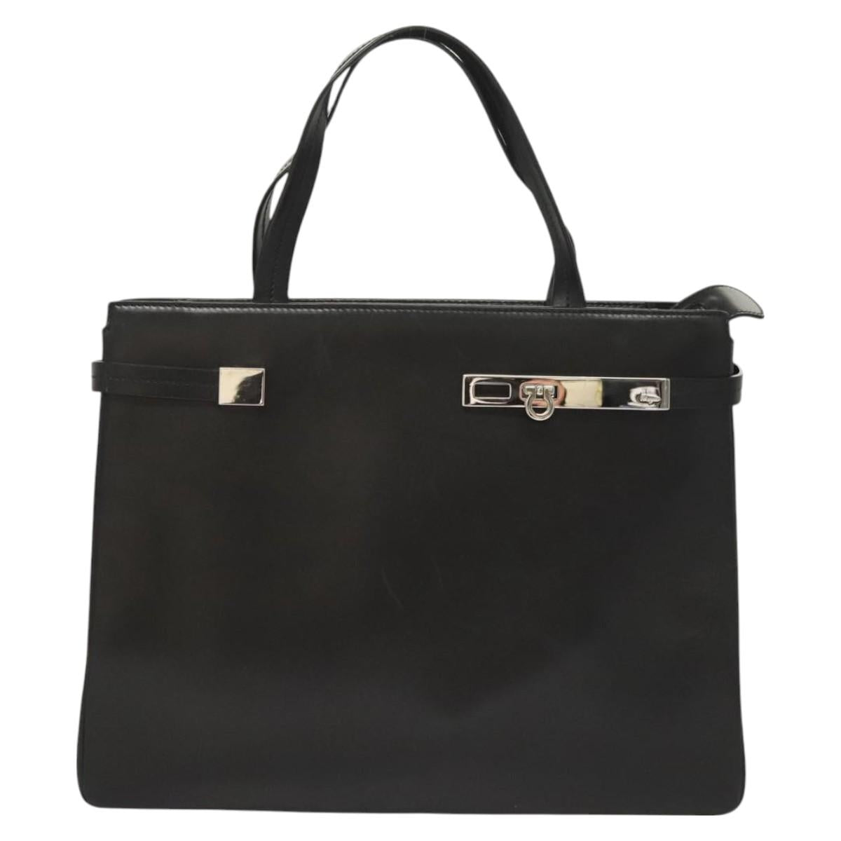 Salvatore Ferragamo Gancini Hand Bag Leather Silver Black Auth 118656
