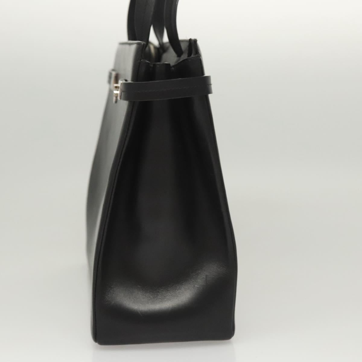 Salvatore Ferragamo Gancini Hand Bag Leather Silver Black Auth 118656