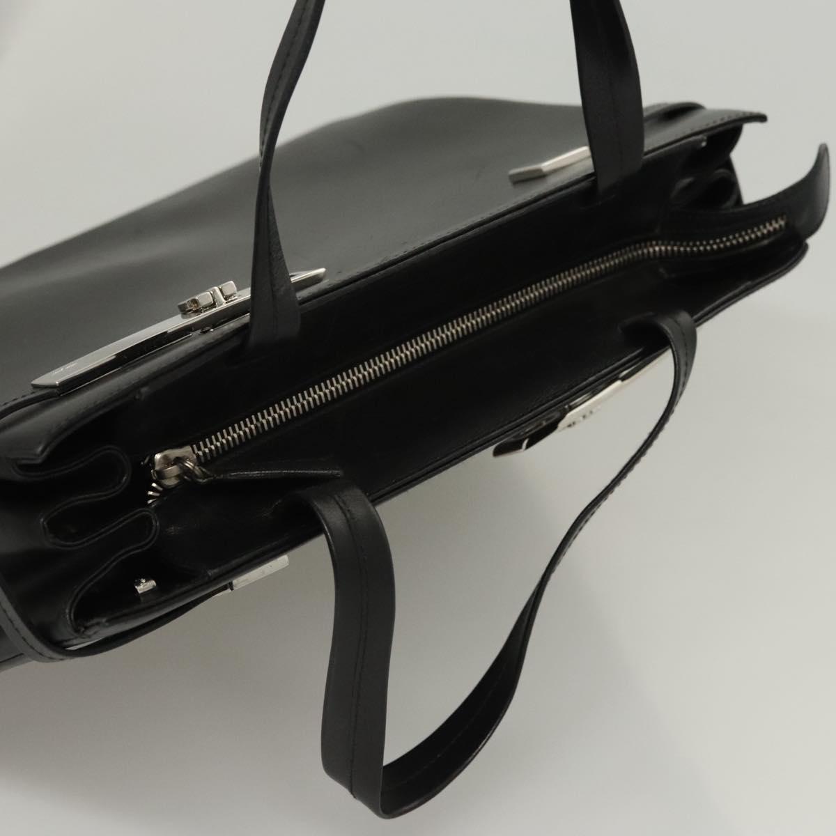 Salvatore Ferragamo Gancini Hand Bag Leather Silver Black Auth 118656