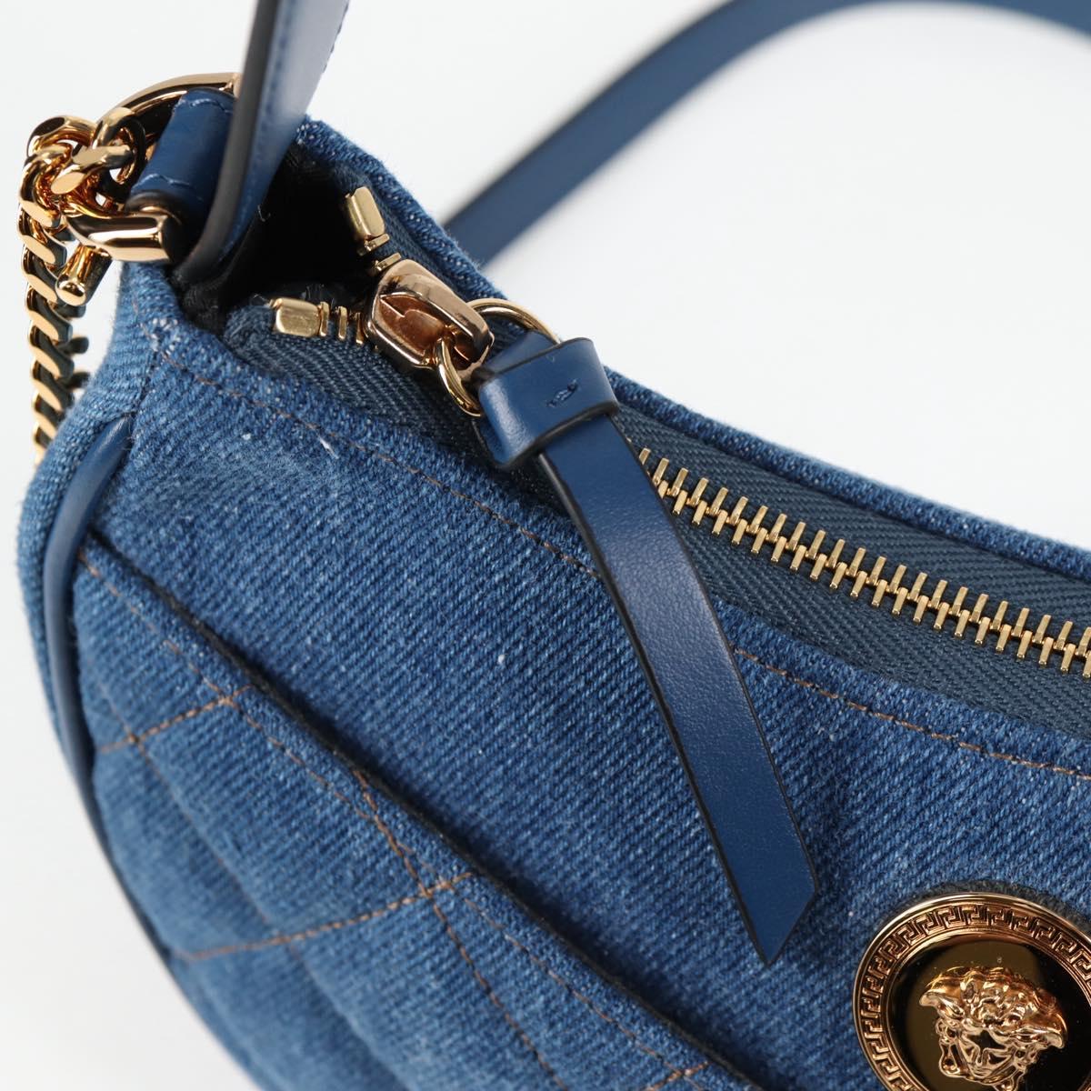 VERSACE Hand Bag Denim 2way Blue Gold Auth 118658M
