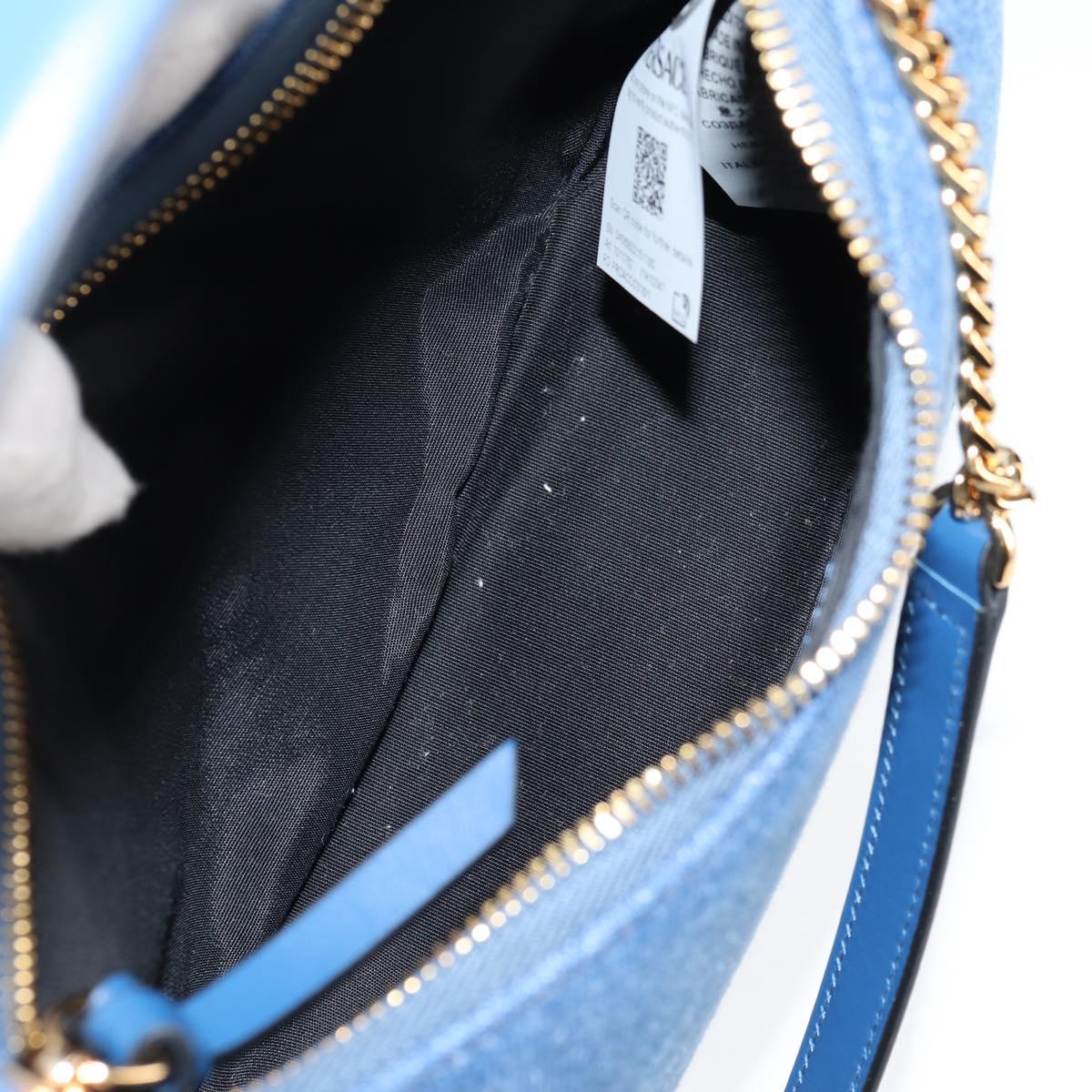 VERSACE Hand Bag Denim 2way Blue Gold Auth 118658M