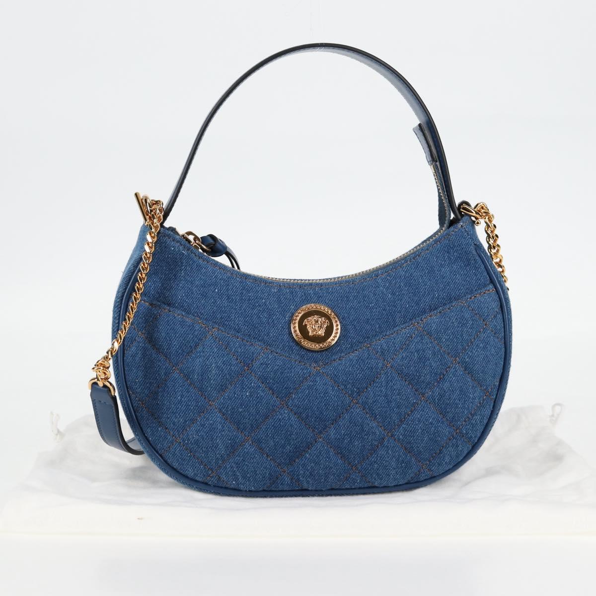 VERSACE Hand Bag Denim 2way Blue Gold Auth 118658M