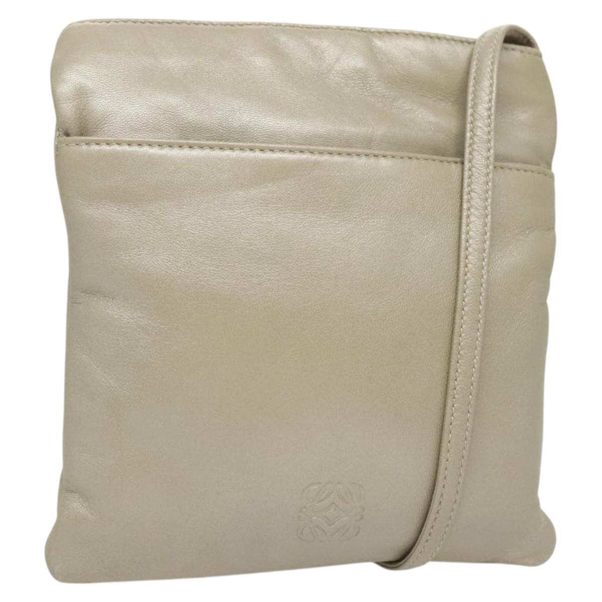 LOEWE Shoulder Bag Leather Gray Gold Auth 118663