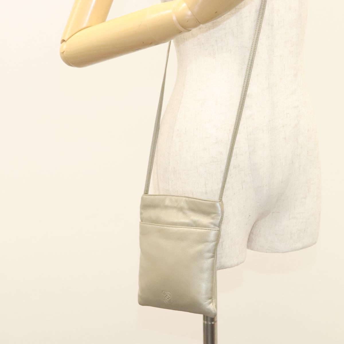 LOEWE Shoulder Bag Leather Gray Gold Auth 118663
