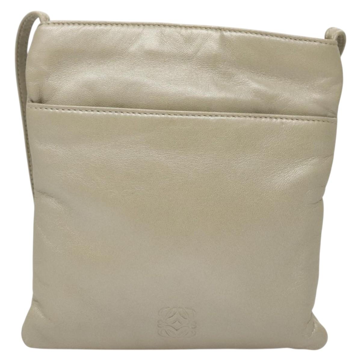LOEWE Shoulder Bag Leather Gray Gold Auth 118663