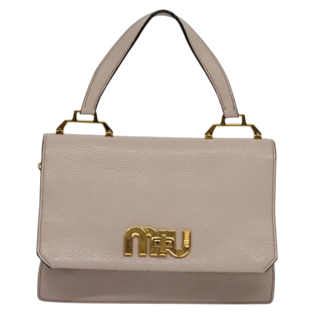Miu Miu Hand Bag Leather 2way Pink Gold Auth 118666