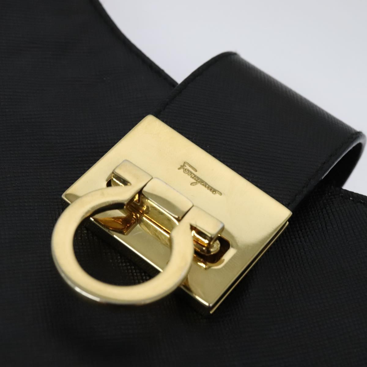 Salvatore Ferragamo Gancini Shoulder Bag Leather Black Gold Auth 118667