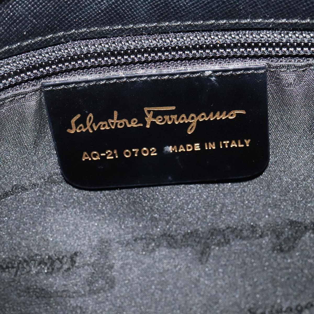 Salvatore Ferragamo Gancini Shoulder Bag Leather Black Gold Auth 118667