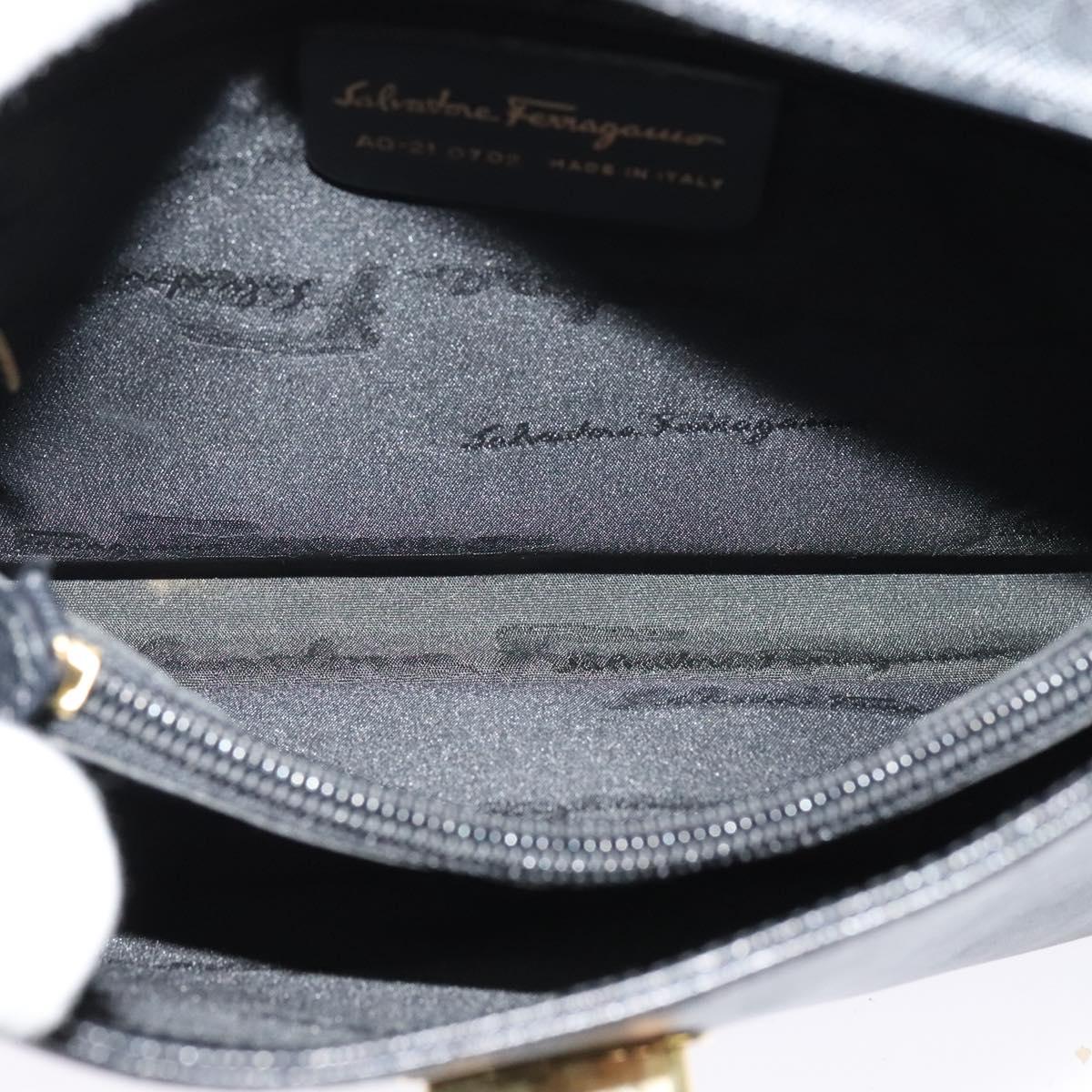 Salvatore Ferragamo Gancini Shoulder Bag Leather Black Gold Auth 118667