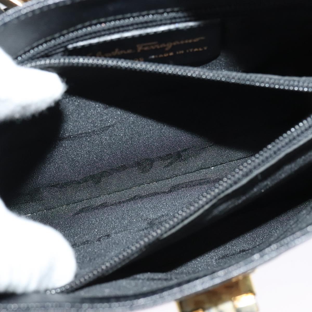 Salvatore Ferragamo Gancini Shoulder Bag Leather Black Gold Auth 118667