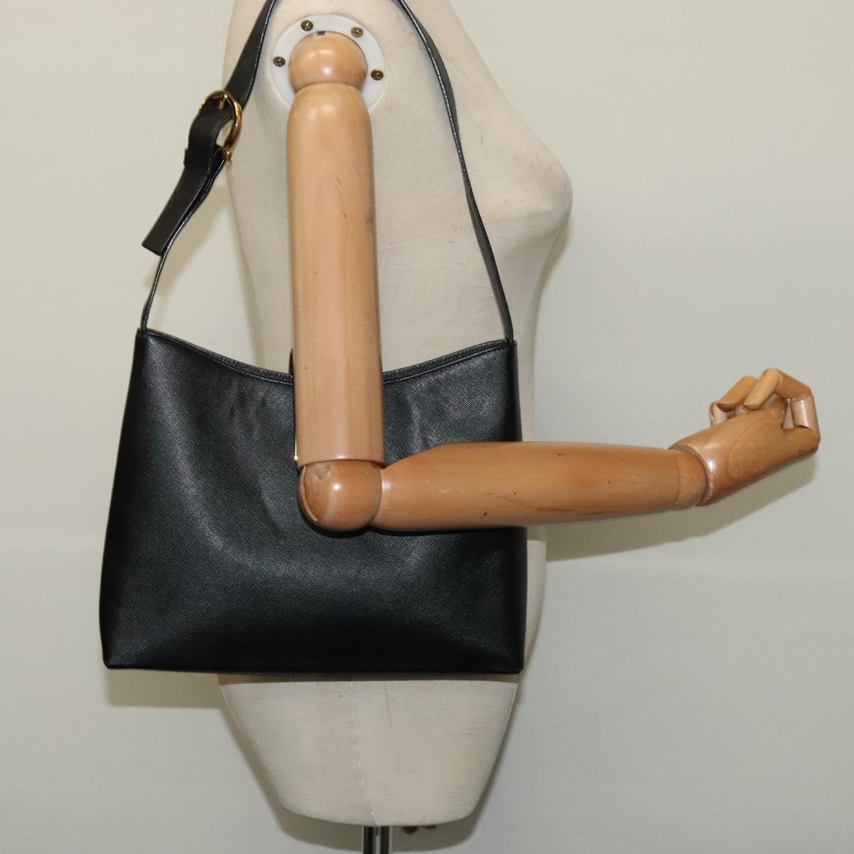 Salvatore Ferragamo Gancini Shoulder Bag Leather Black Gold Auth 118667