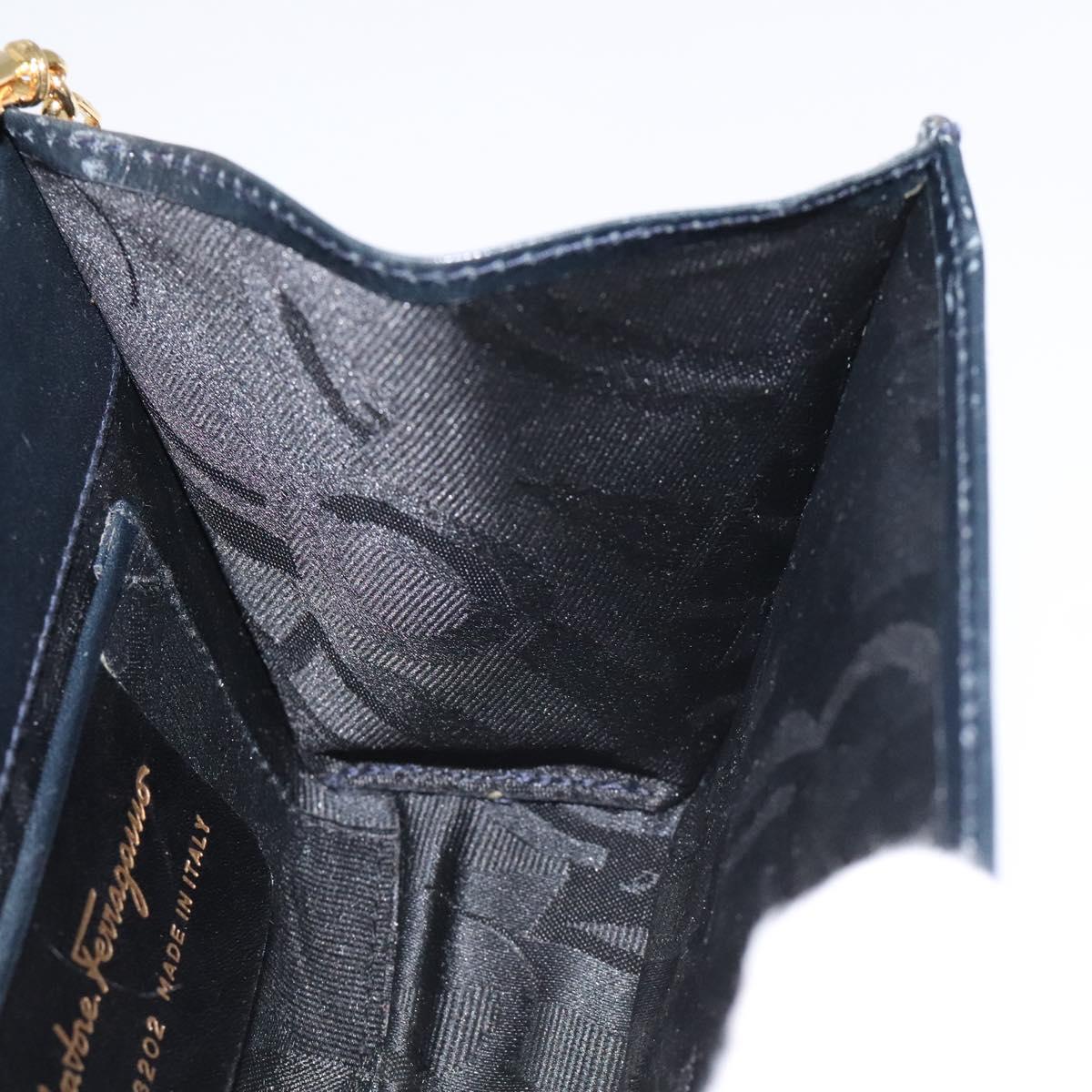 Salvatore Ferragamo Gancini Chain Shoulder Bag Leather Black Gold Auth 118668