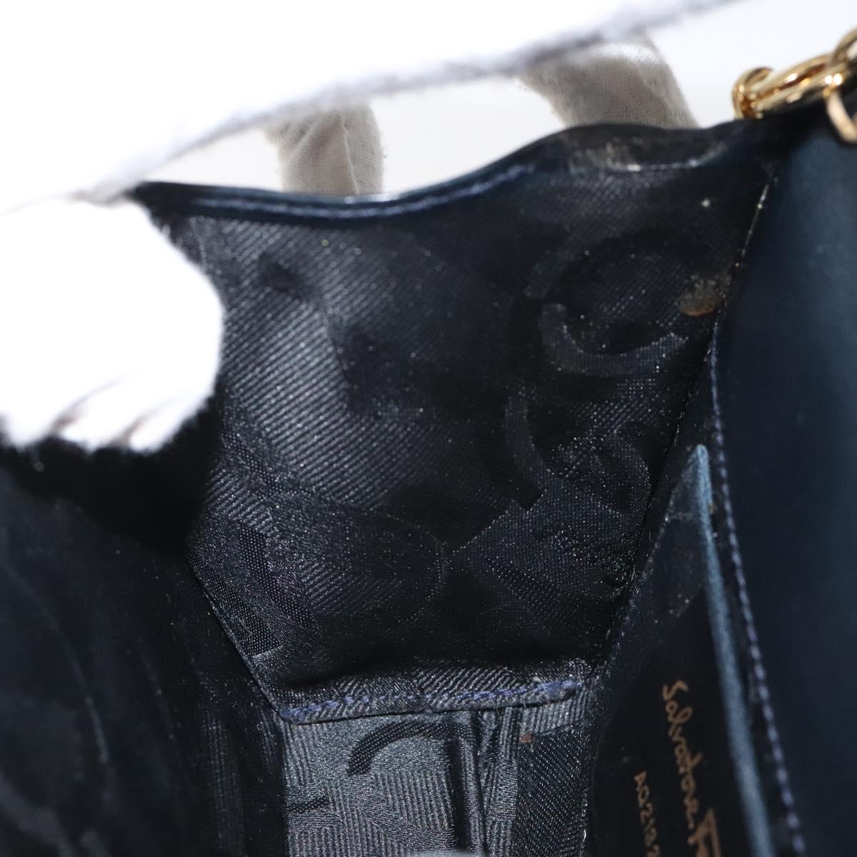 Salvatore Ferragamo Gancini Chain Shoulder Bag Leather Black Gold Auth 118668