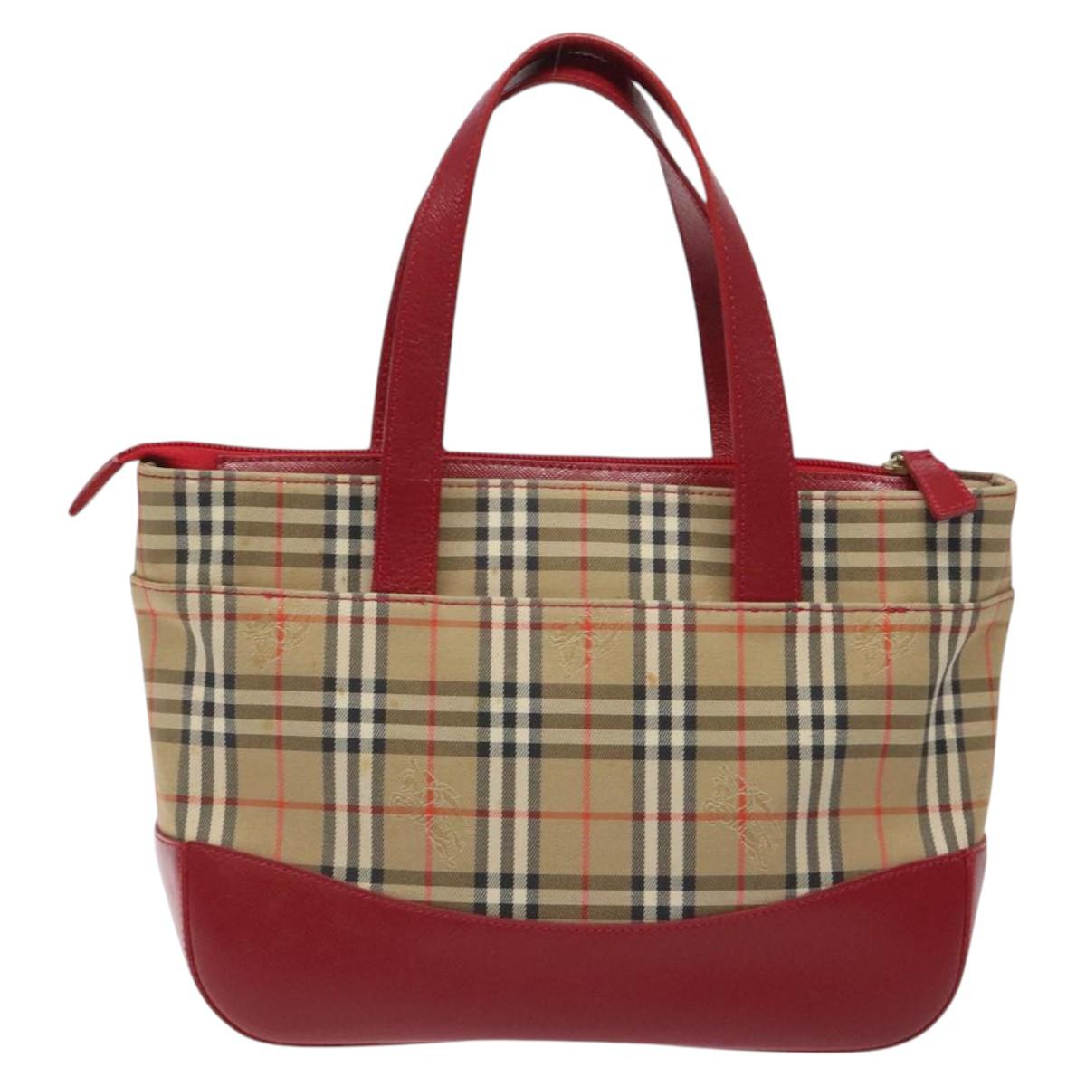 BURBERRY Nova Check Hand Bag Canvas Beige Gold Auth 118669