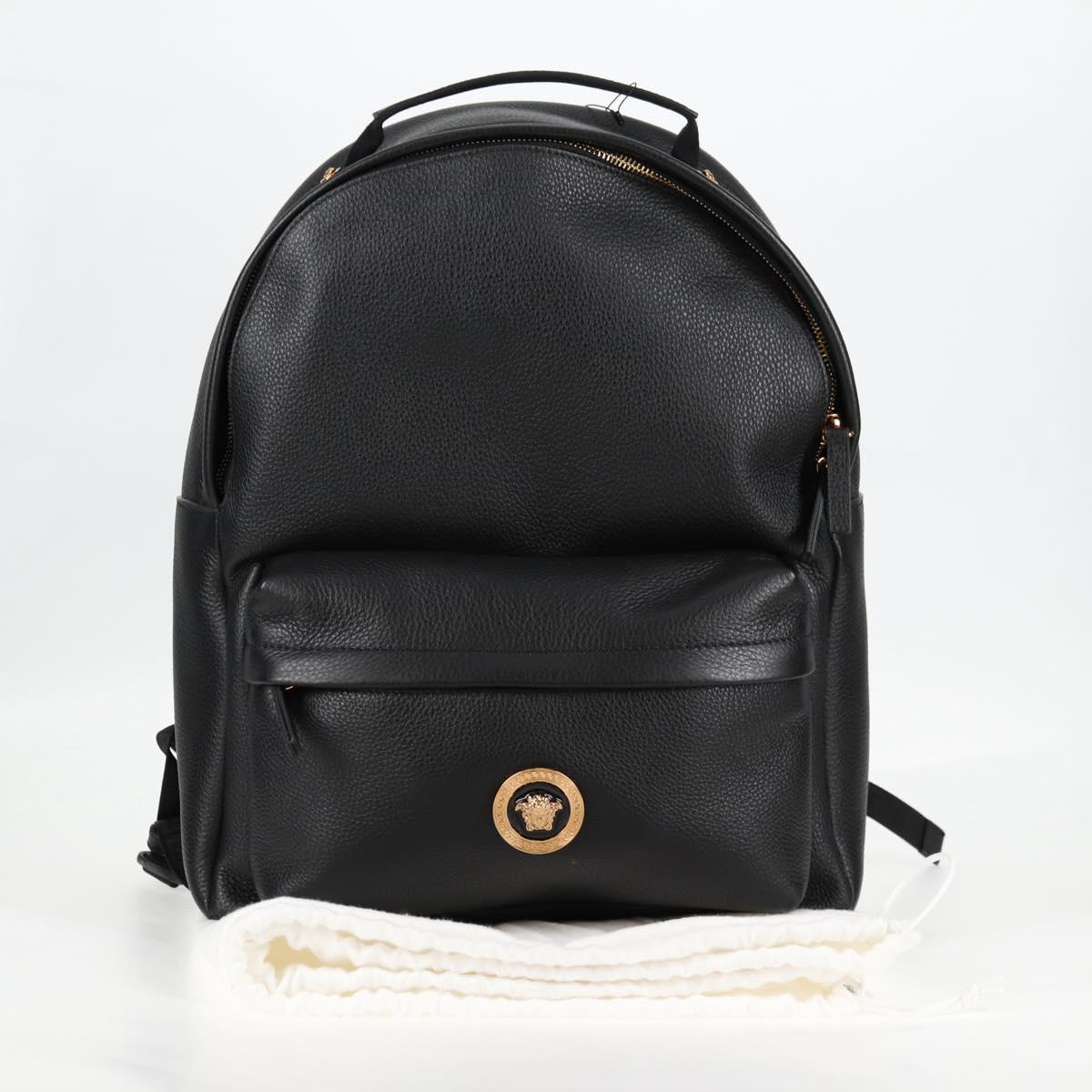 VERSACE Backpack Leather Black Gold Auth 118682V