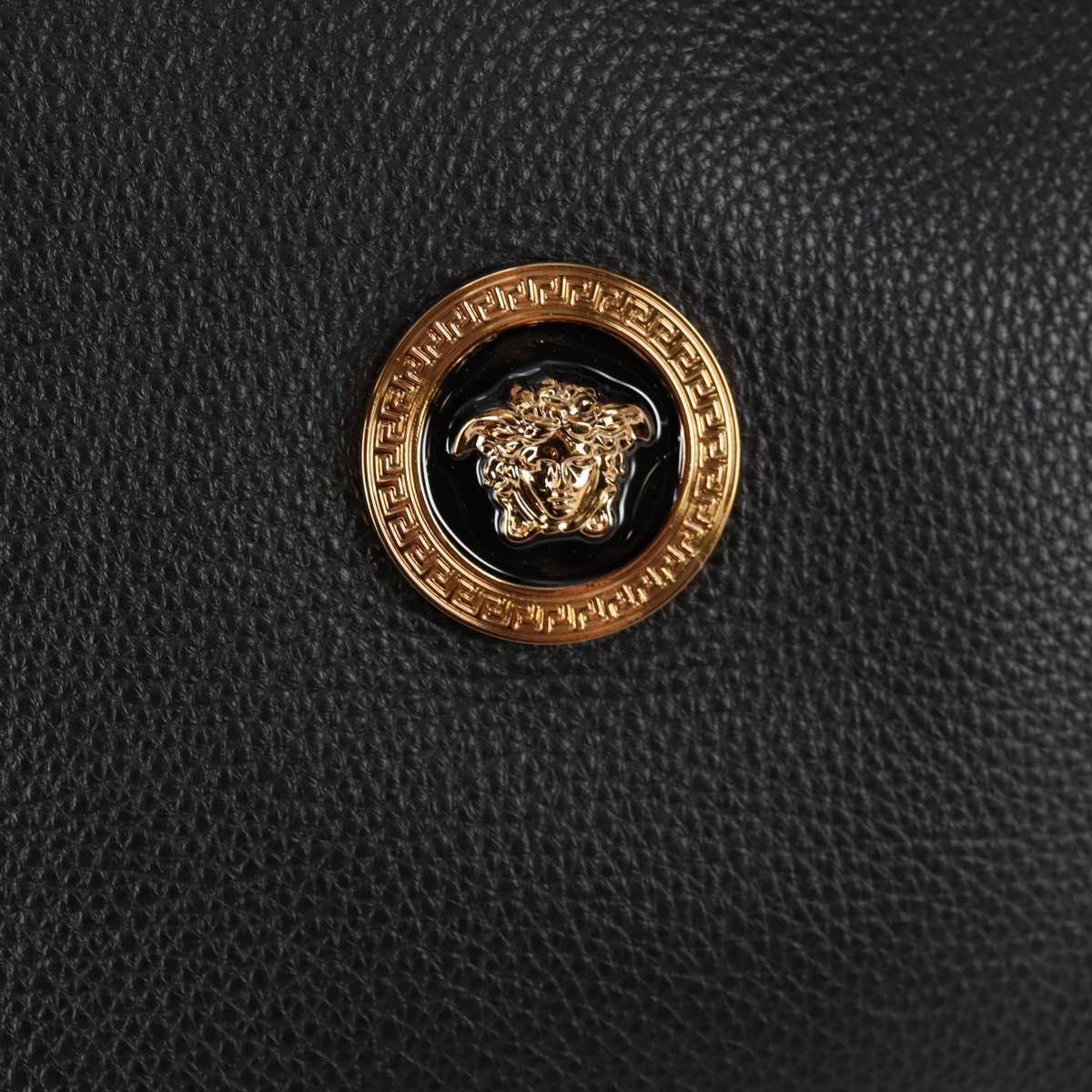 VERSACE Tote Bag Leather 2way Black Gold Auth 118688V