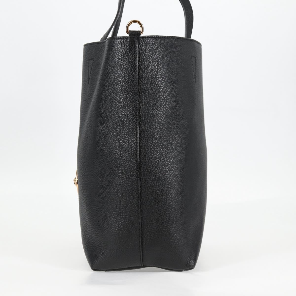 VERSACE Tote Bag Leather 2way Black Gold Auth 118688V