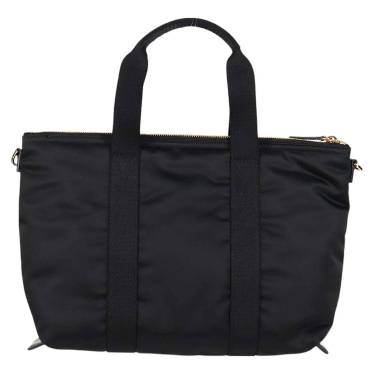 VERSACE Hand Bag Nylon 2way Black Gold Auth 118725V