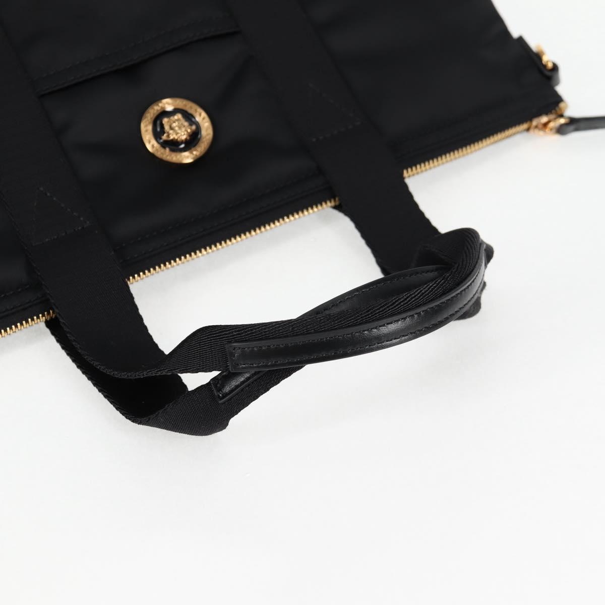 VERSACE Hand Bag Nylon 2way Black Gold Auth 118725V