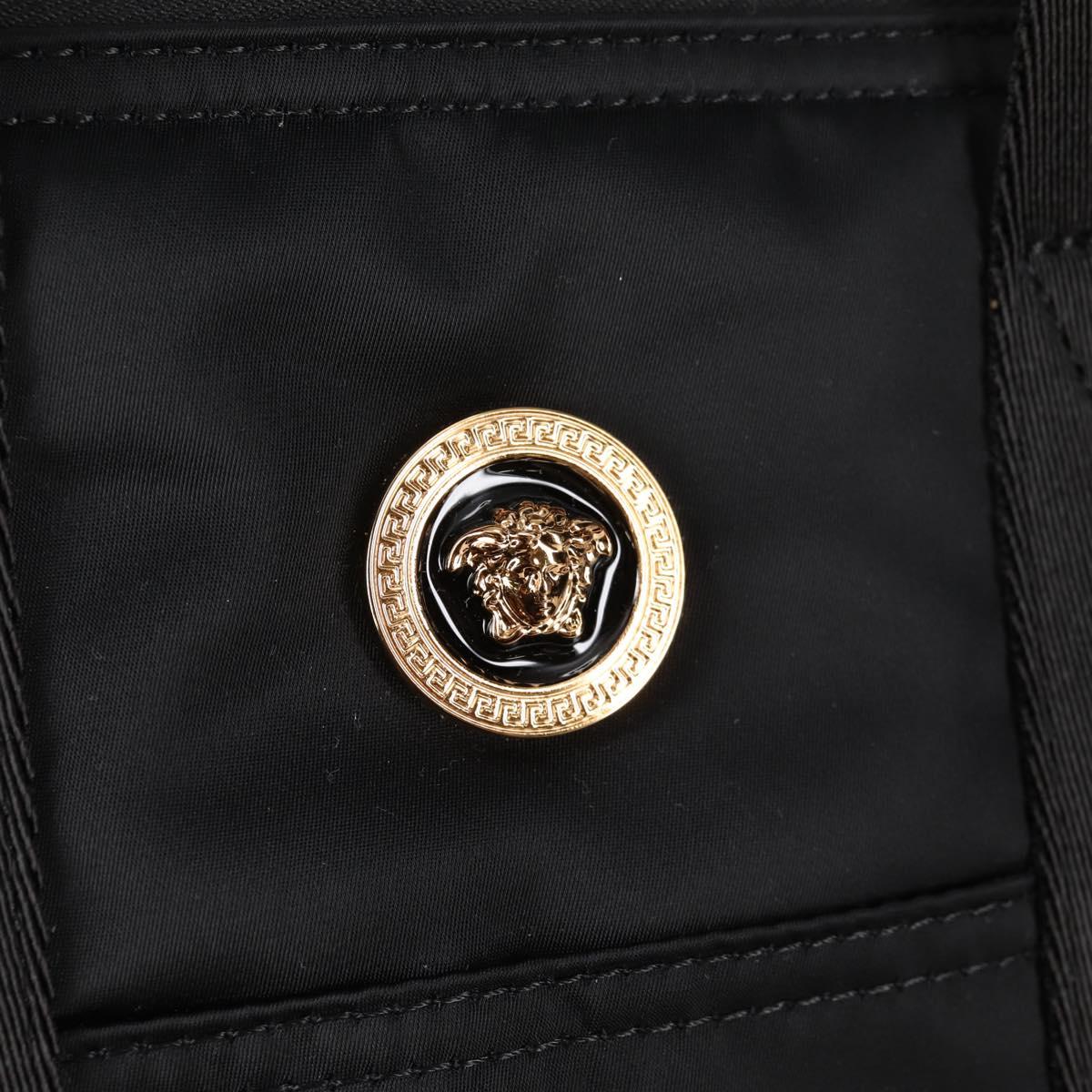 VERSACE Hand Bag Nylon 2way Black Gold Auth 118726V