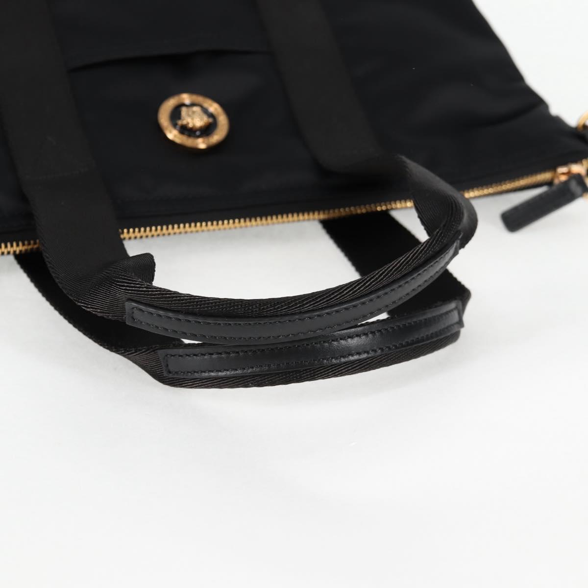 VERSACE Hand Bag Nylon 2way Black Gold Auth 118726V
