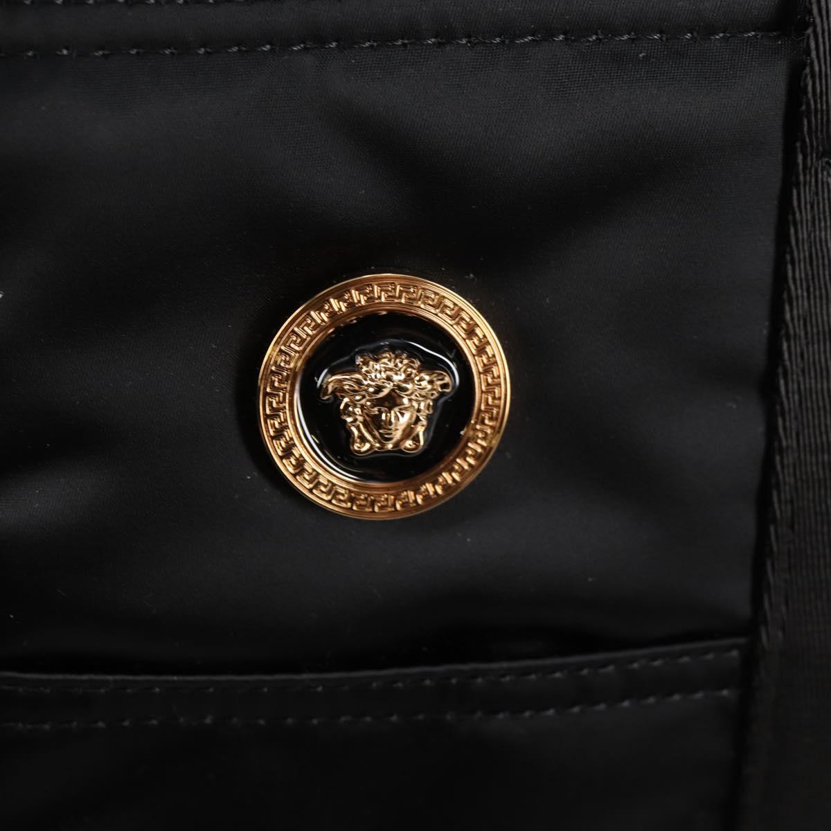 VERSACE Hand Bag Nylon 2way Black Gold Auth 118727V