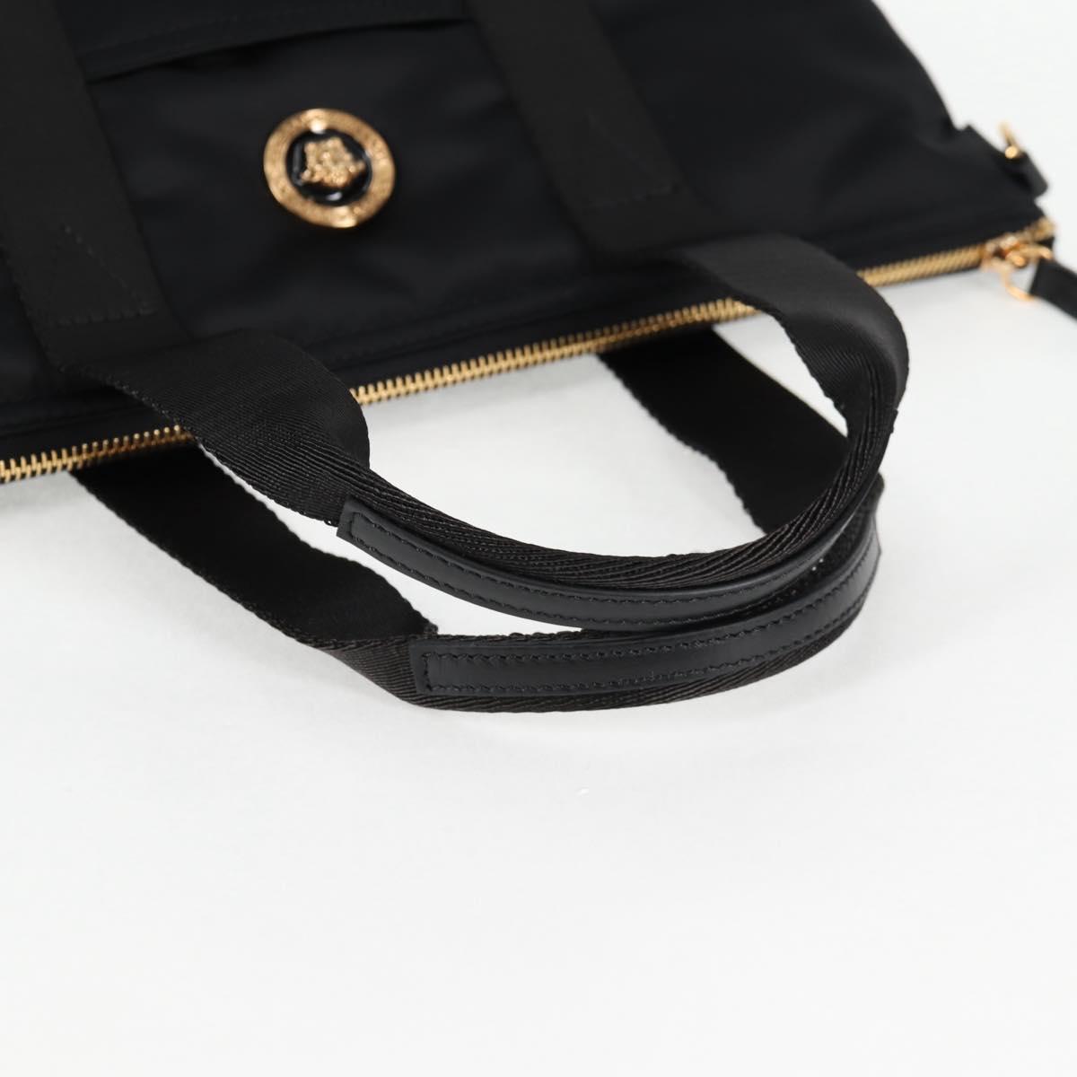VERSACE Hand Bag Nylon 2way Black Gold Auth 118727V