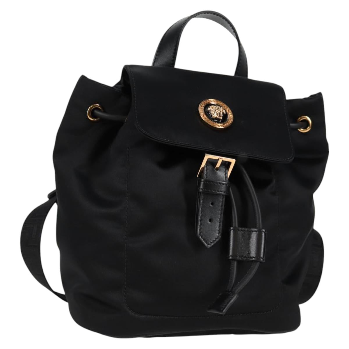 VERSACE Backpack Nylon Black Gold Auth 118728V