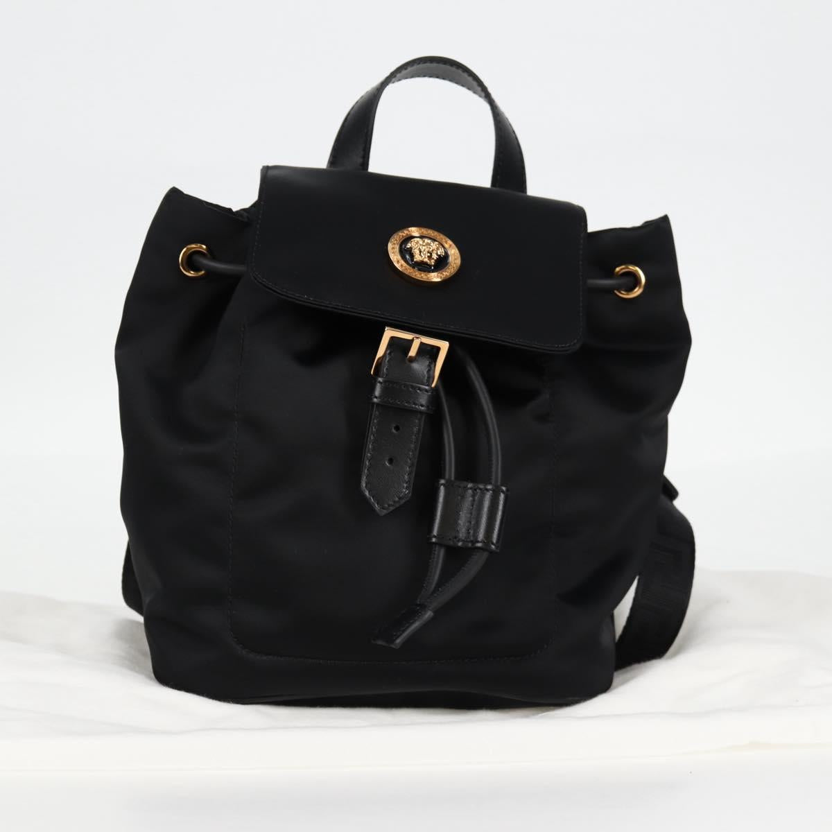 VERSACE Backpack Nylon Black Gold Auth 118728V