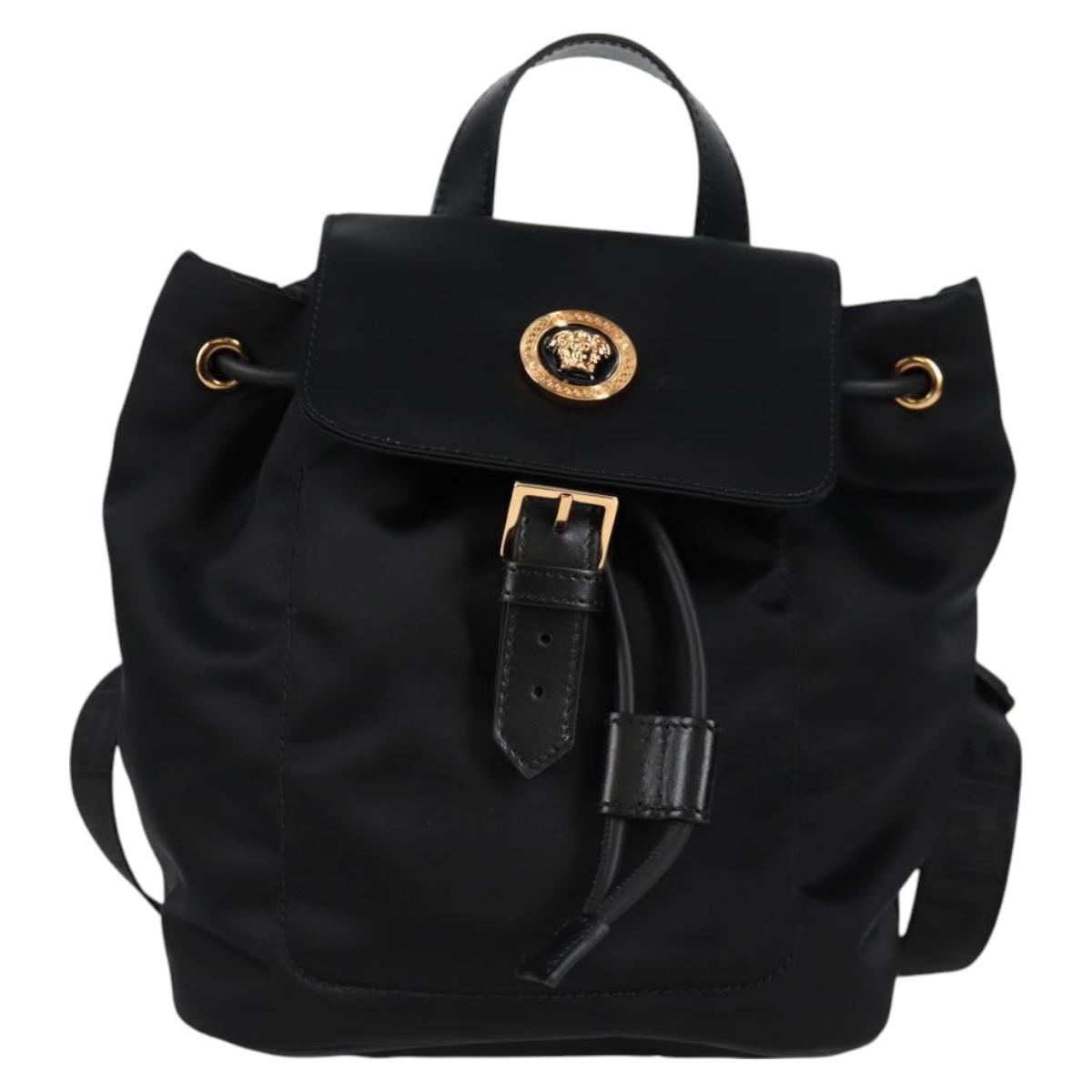 VERSACE Backpack Nylon Black Gold Auth 118728V