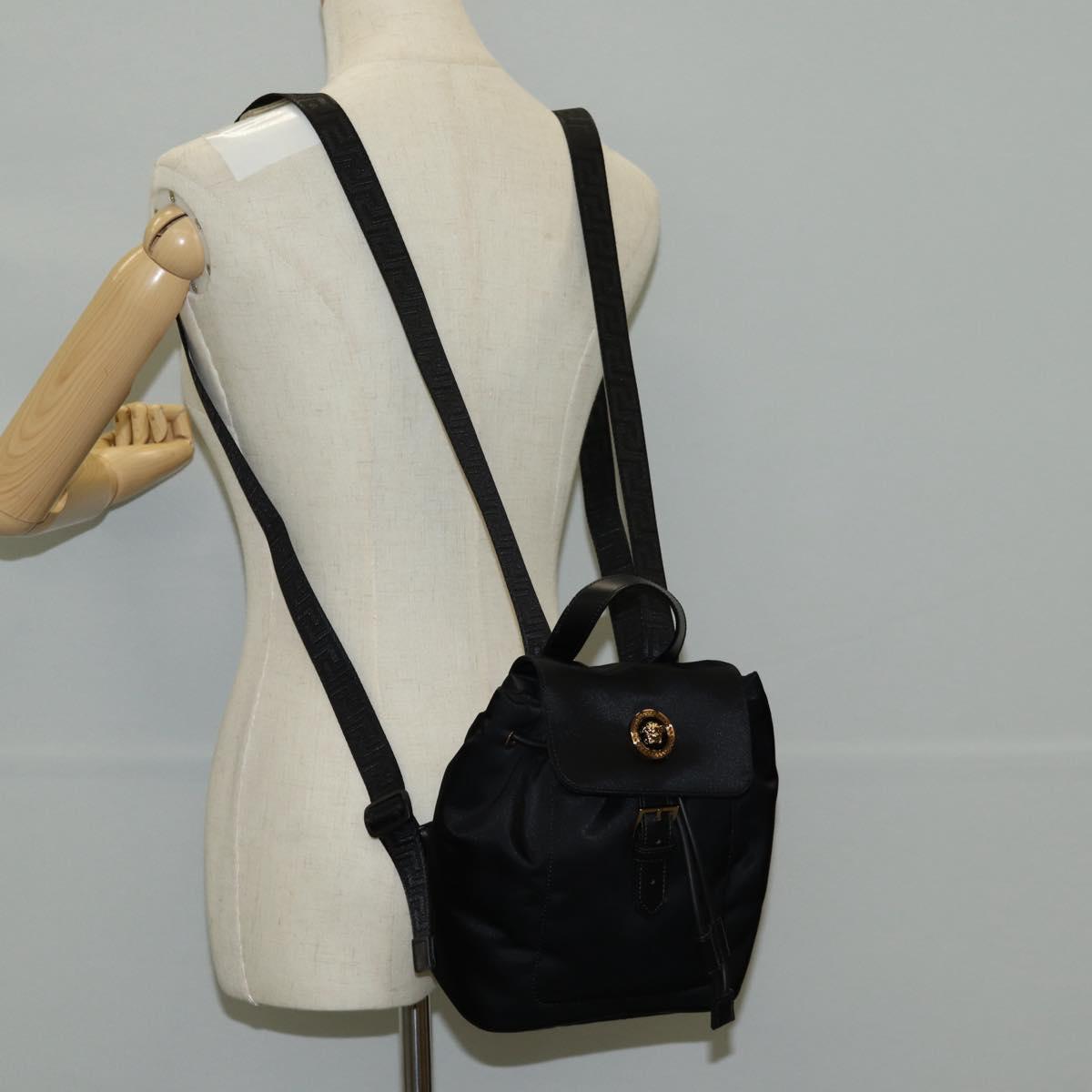 VERSACE Backpack Nylon Black Gold Auth 118729V