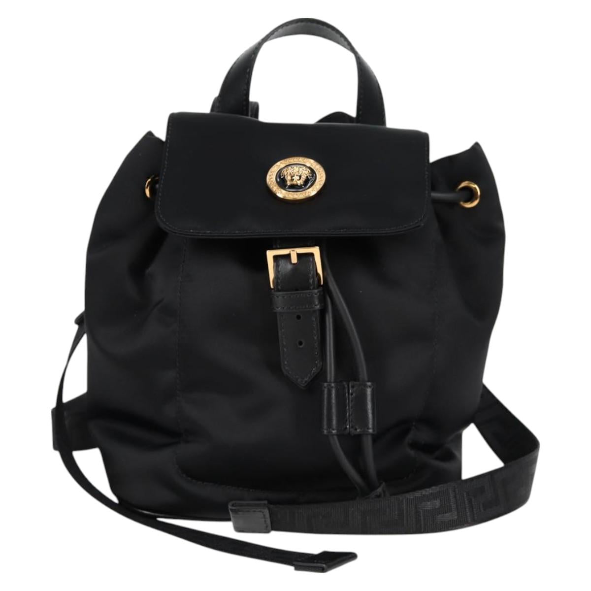 VERSACE Backpack Nylon Black Gold Auth 118730V