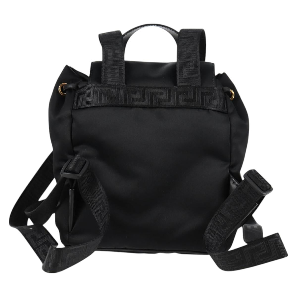 VERSACE Backpack Nylon Black Gold Auth 118730V