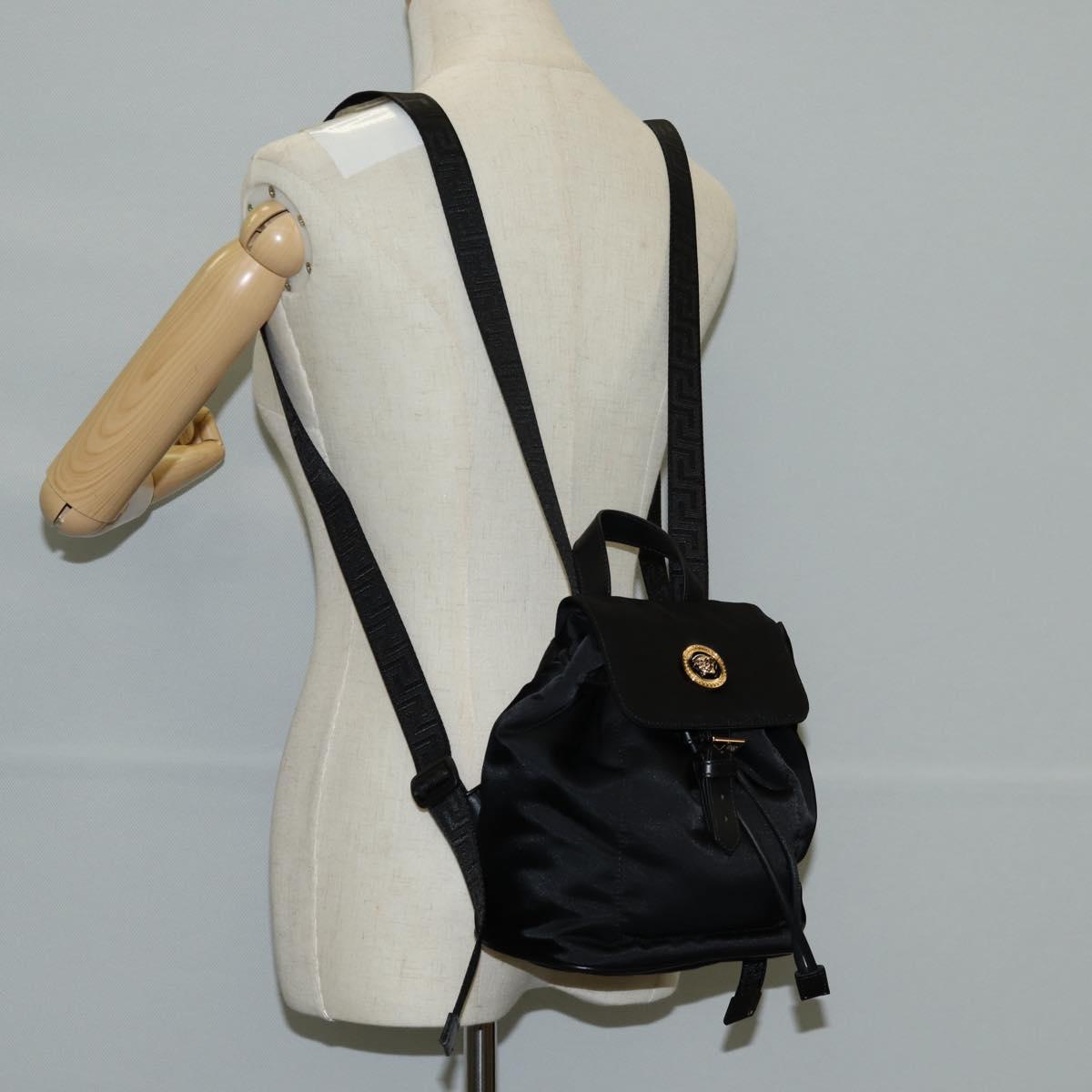 VERSACE Backpack Nylon Black Gold Auth 118731V