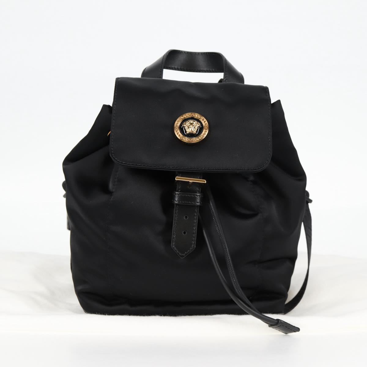 VERSACE Backpack Nylon Black Gold Auth 118731V