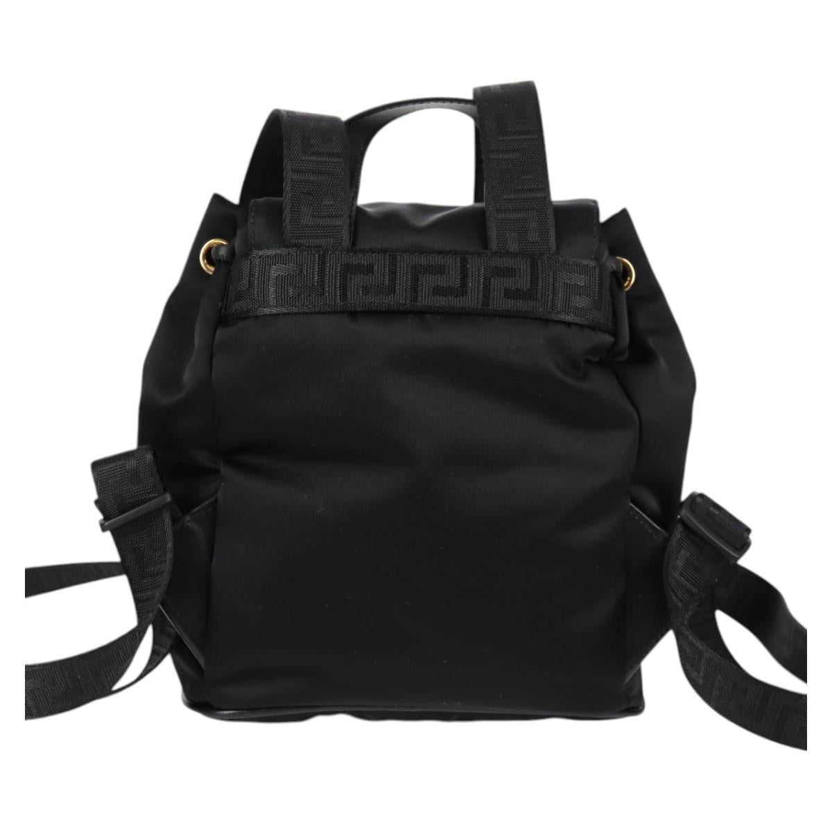 VERSACE Backpack Nylon Black Gold Auth 118733V