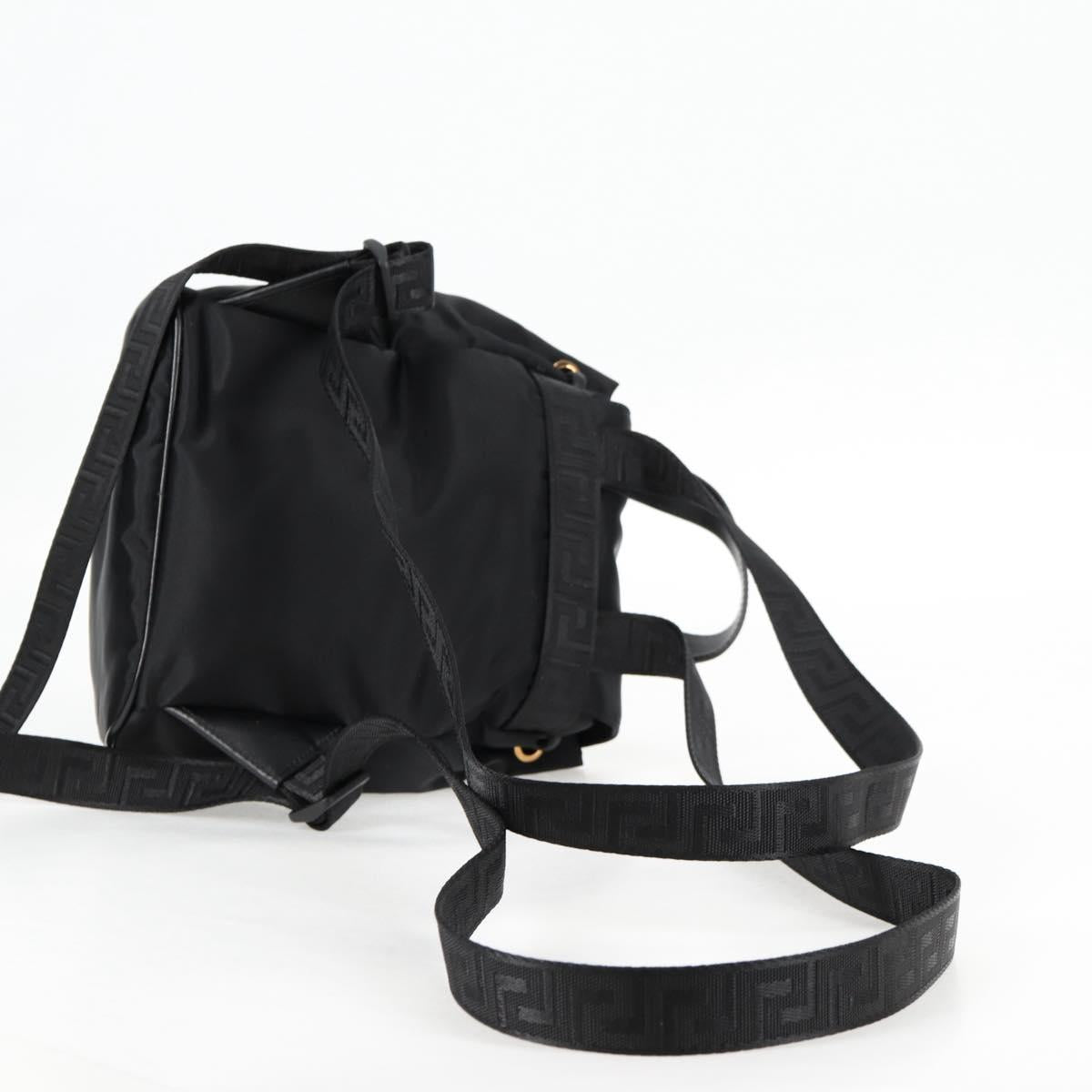 VERSACE Backpack Nylon Black Gold Auth 118733V
