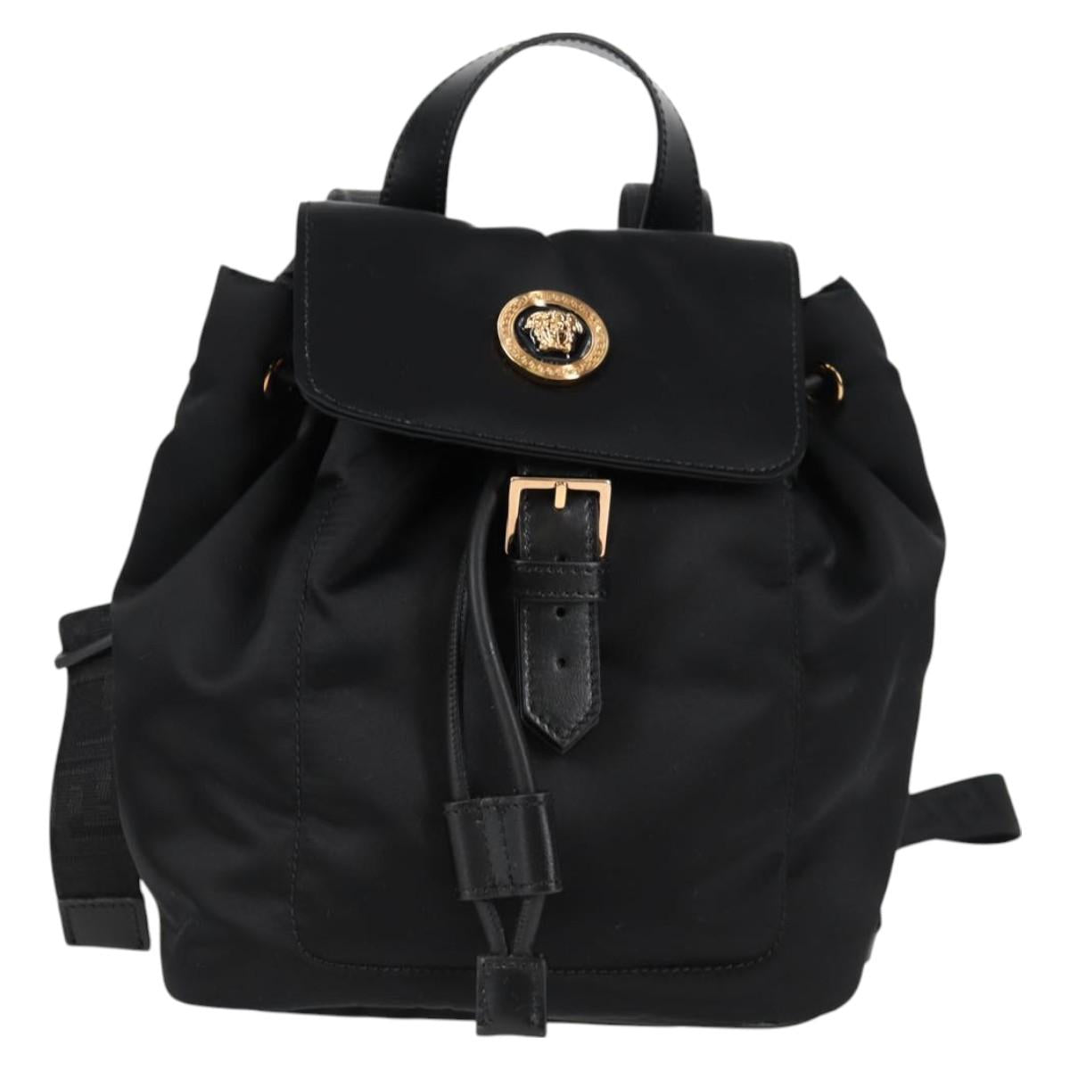 VERSACE Backpack Nylon Black Gold Auth 118734V