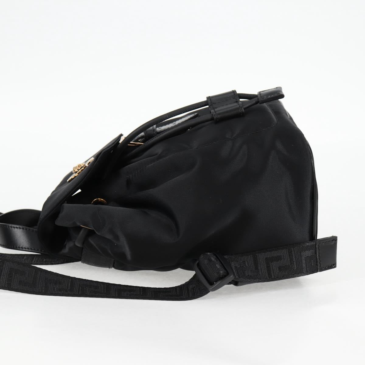 VERSACE Backpack Nylon Black Gold Auth 118734V