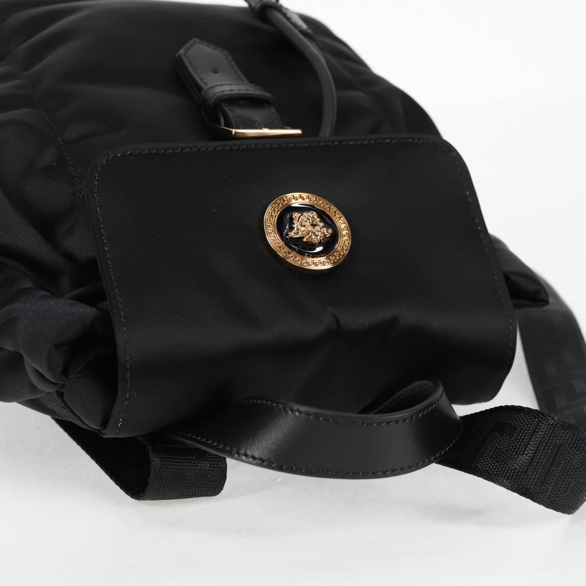 VERSACE Backpack Nylon Black Gold Auth 118734V