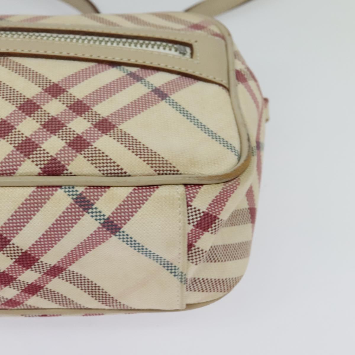 BURBERRY Nova Check Blue Label Shoulder Bag Canvas Beige Silver Auth 118746
