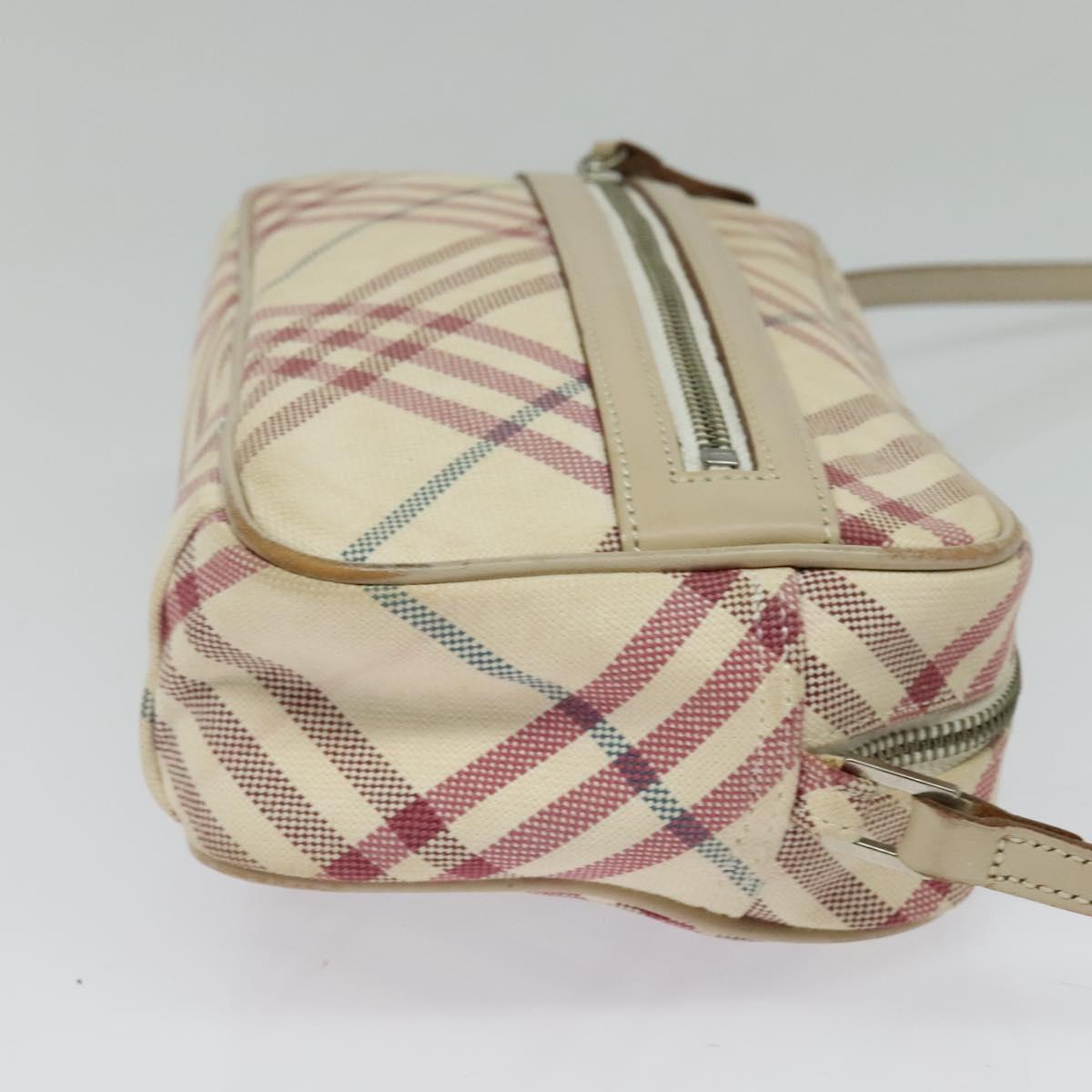 BURBERRY Nova Check Blue Label Shoulder Bag Canvas Beige Silver Auth 118746
