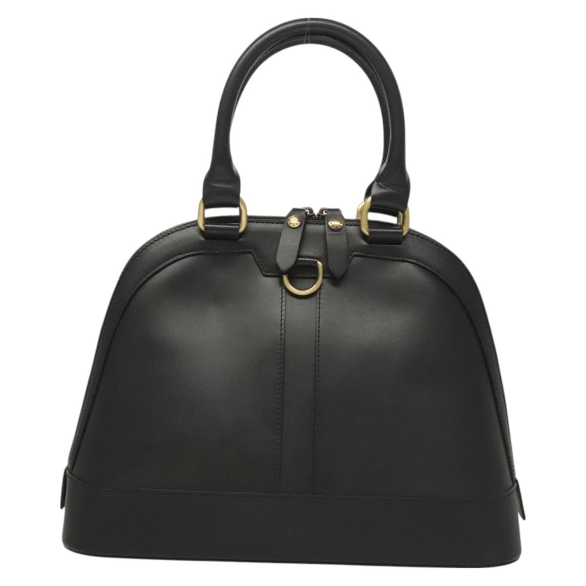 BURBERRY Hand Bag Leather Gold Black Auth 118748