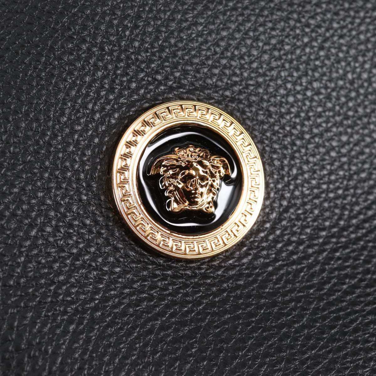 VERSACE Tote Bag Leather 2way Black Gold Auth 118750V