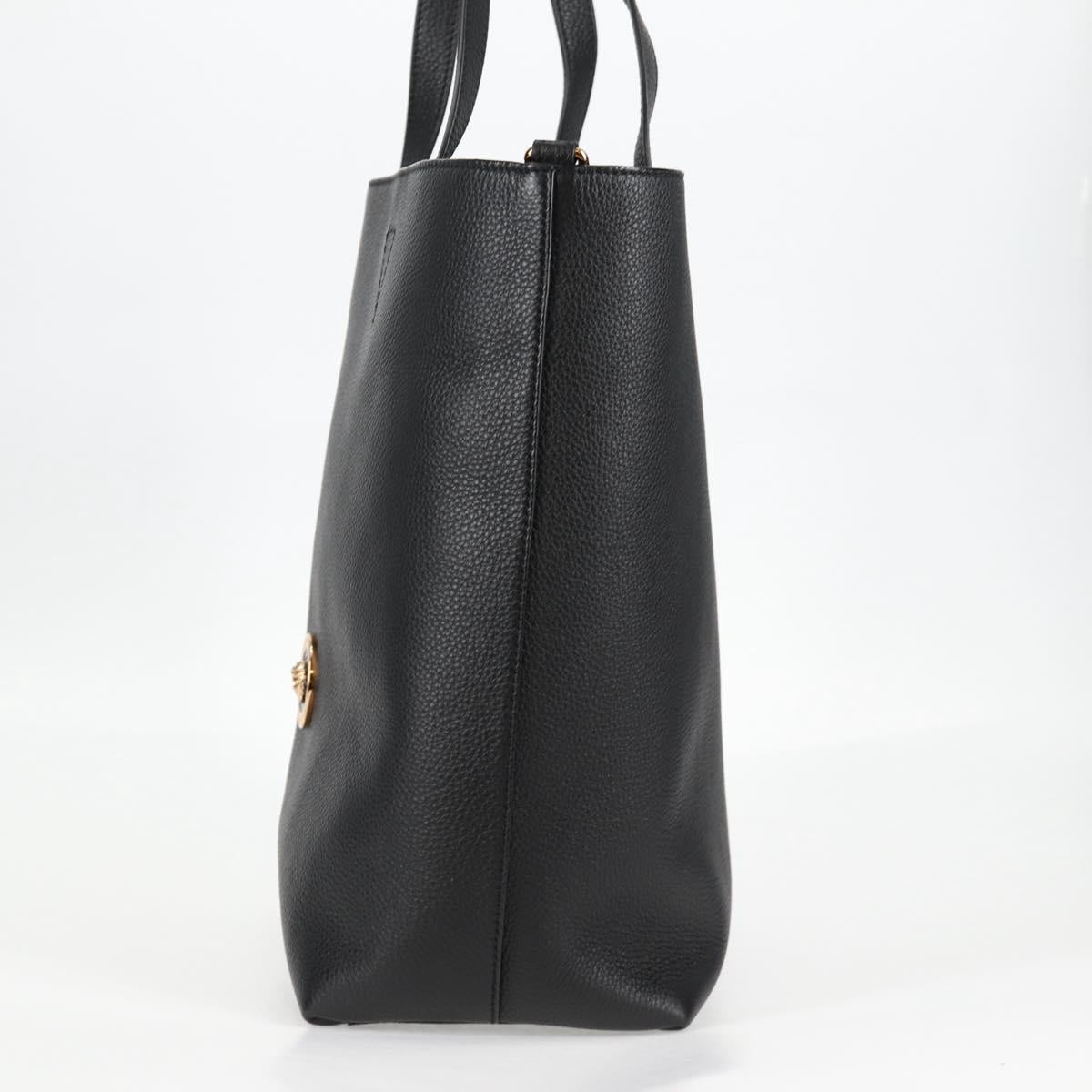 VERSACE Tote Bag Leather 2way Black Gold Auth 118750V